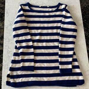 Athleta Blue and White Striped Crew Neck Sweater
